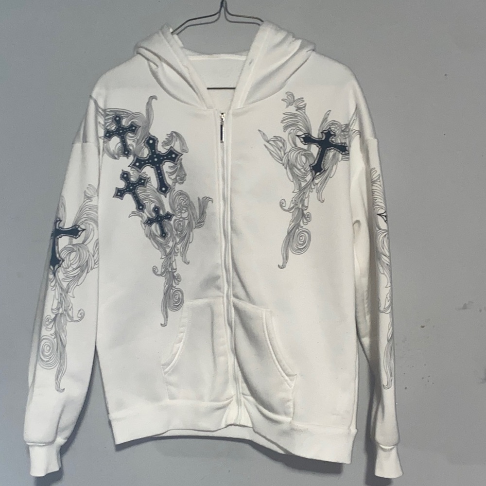 White Hoodie with Cross Design